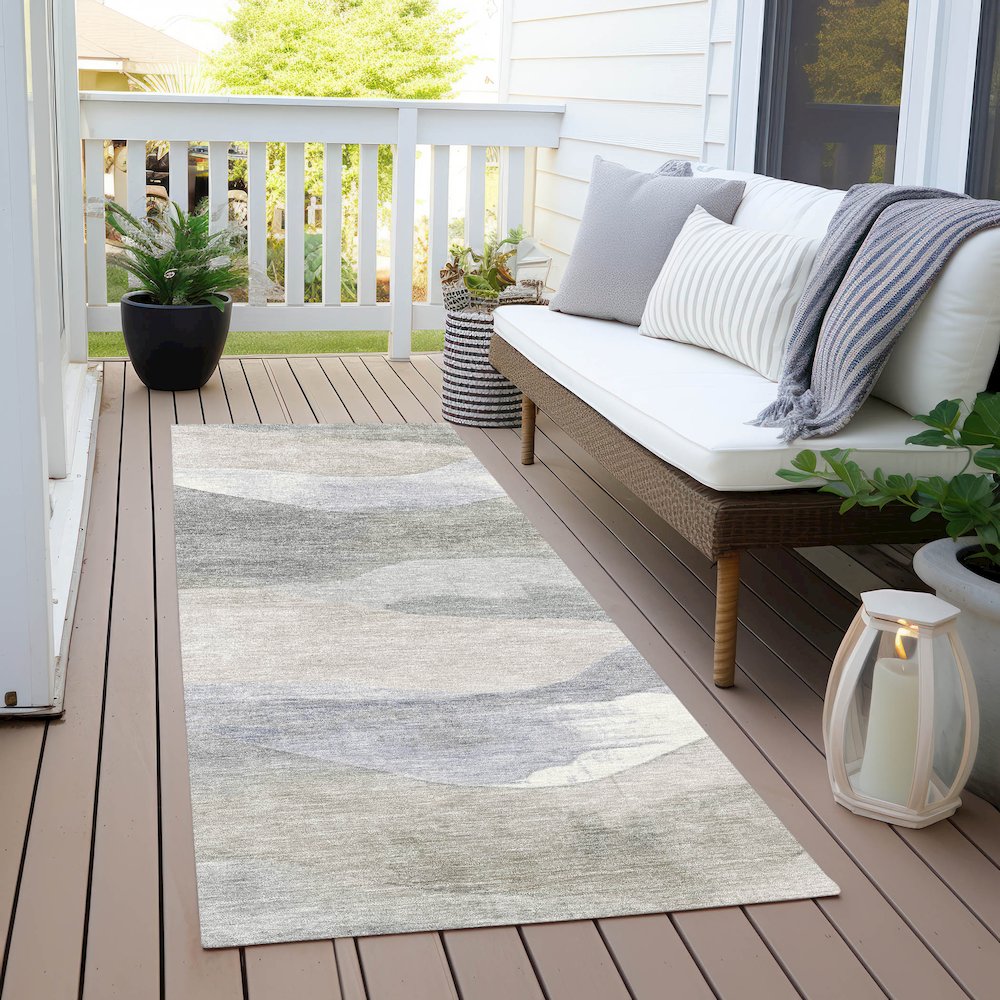 Machine Washable Indoor/Outdoor Chantille Beige 2'3" x 7'6" Runner Rug. Picture 6