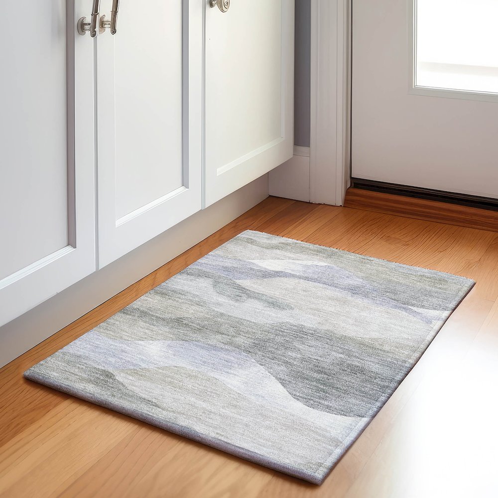 Machine Washable Indoor/Outdoor Chantille Beige 1'8" x 2'6" Rug. Picture 5