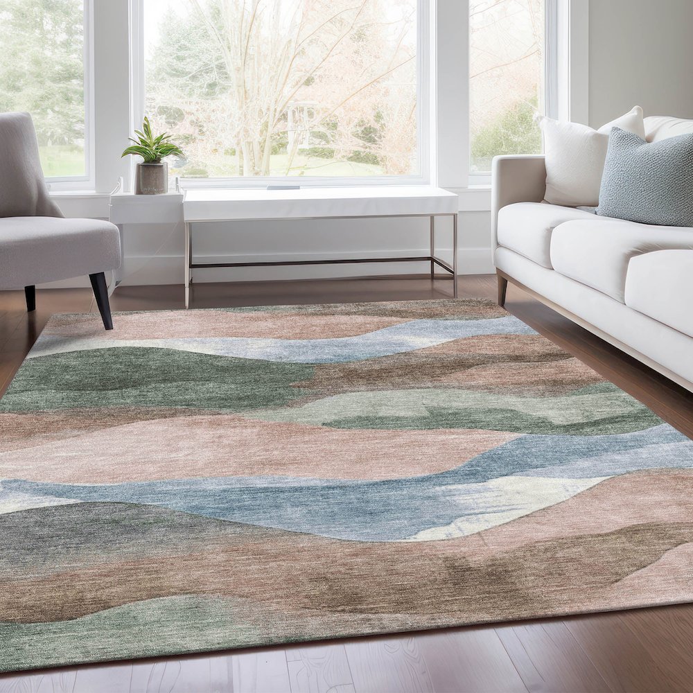 Machine Washable Indoor/Outdoor Chantille Salmon 2'6" x 3'10" Rug. Picture 6