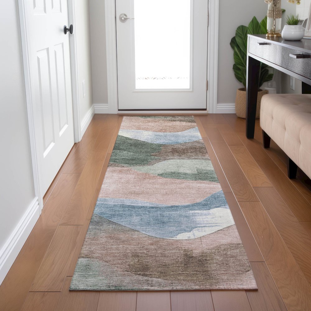 Machine Washable Indoor/Outdoor Chantille Salmon 2'3" x 7'6" Runner Rug. Picture 5