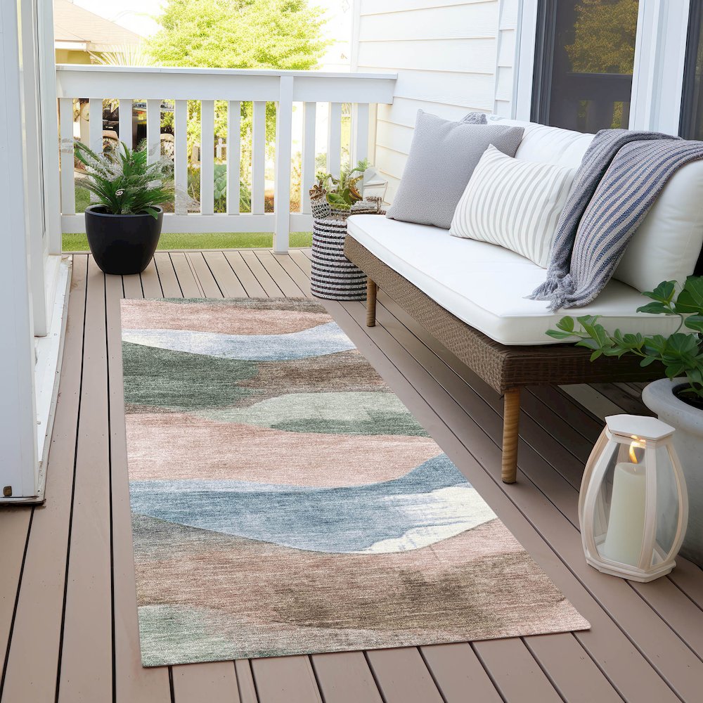 Machine Washable Indoor/Outdoor Chantille Salmon 2'3" x 7'6" Runner Rug. Picture 6