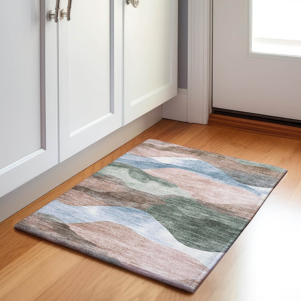 Machine Washable Indoor/Outdoor Chantille Salmon 1'8" x 2'6" Rug. Picture 5