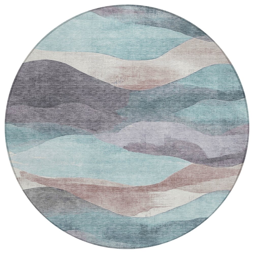 Machine Washable Indoor/Outdoor Chantille Teal 8' x 8' Round Rug. Picture 1