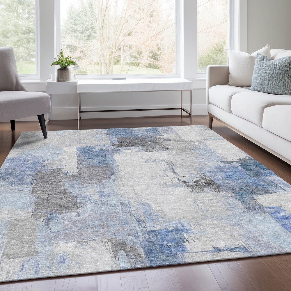 Machine Washable Indoor/Outdoor Chantille Denim 2'6" x 3'10" Rug. Picture 6