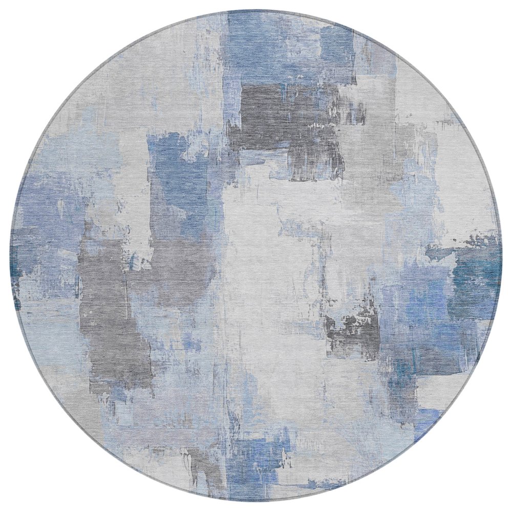 Machine Washable Indoor/Outdoor Chantille Denim 8' x 8' Round Rug. Picture 1
