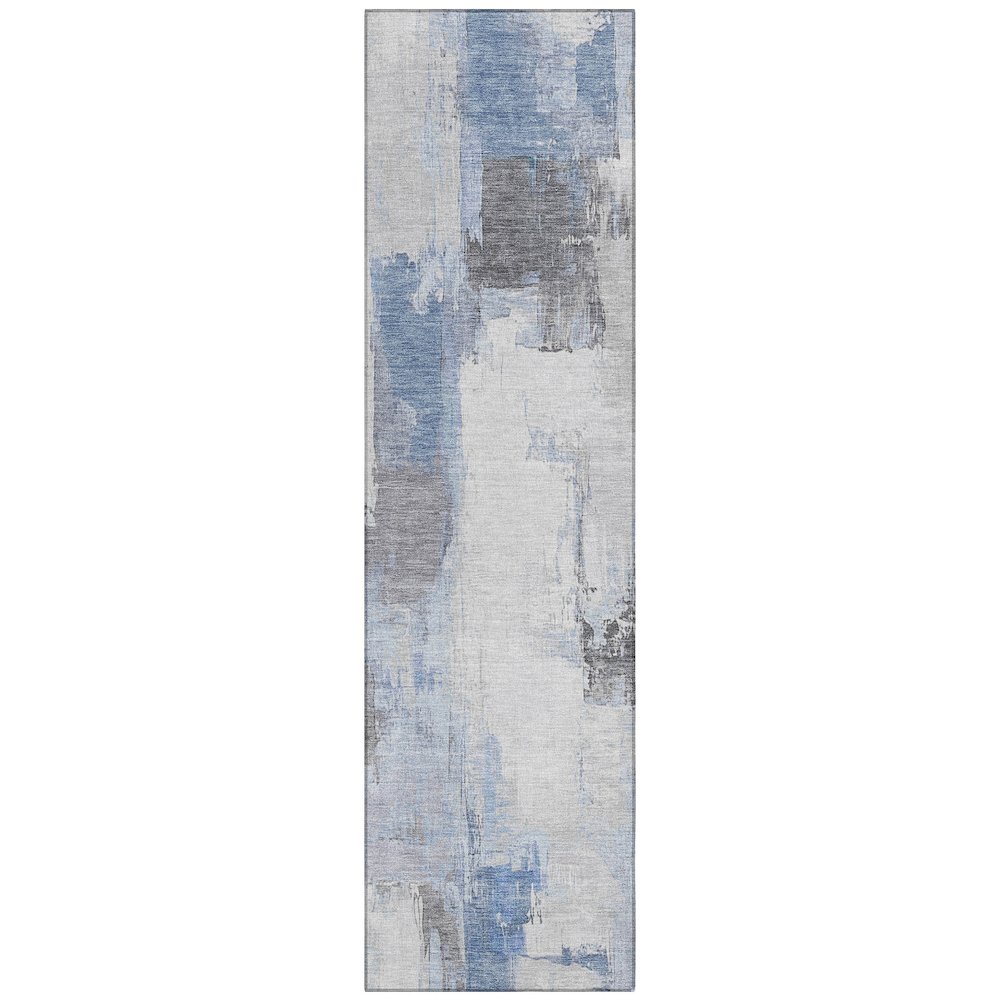 Machine Washable Indoor/Outdoor Chantille Denim 2'3" x 7'6" Runner Rug. Picture 1