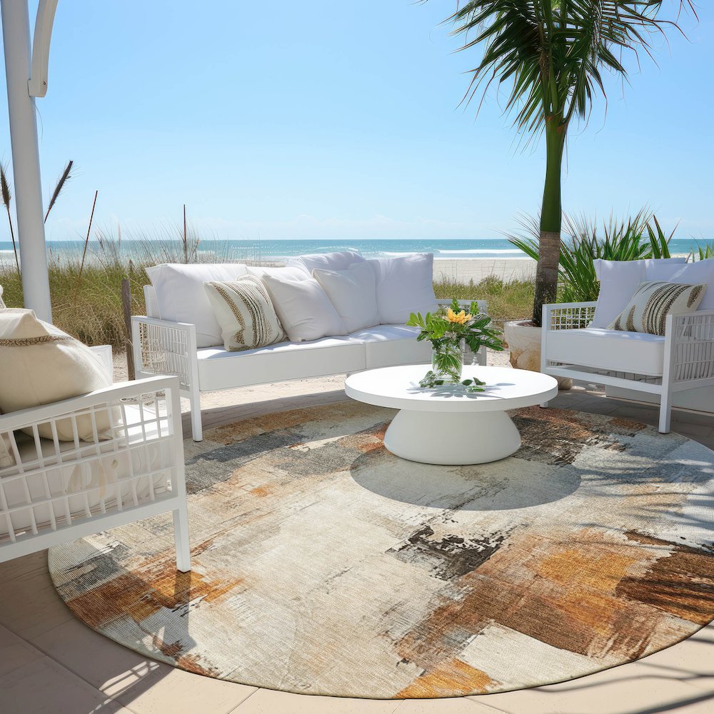 Machine Washable Indoor/Outdoor Chantille Ivory 8' x 8' Round Rug. Picture 6