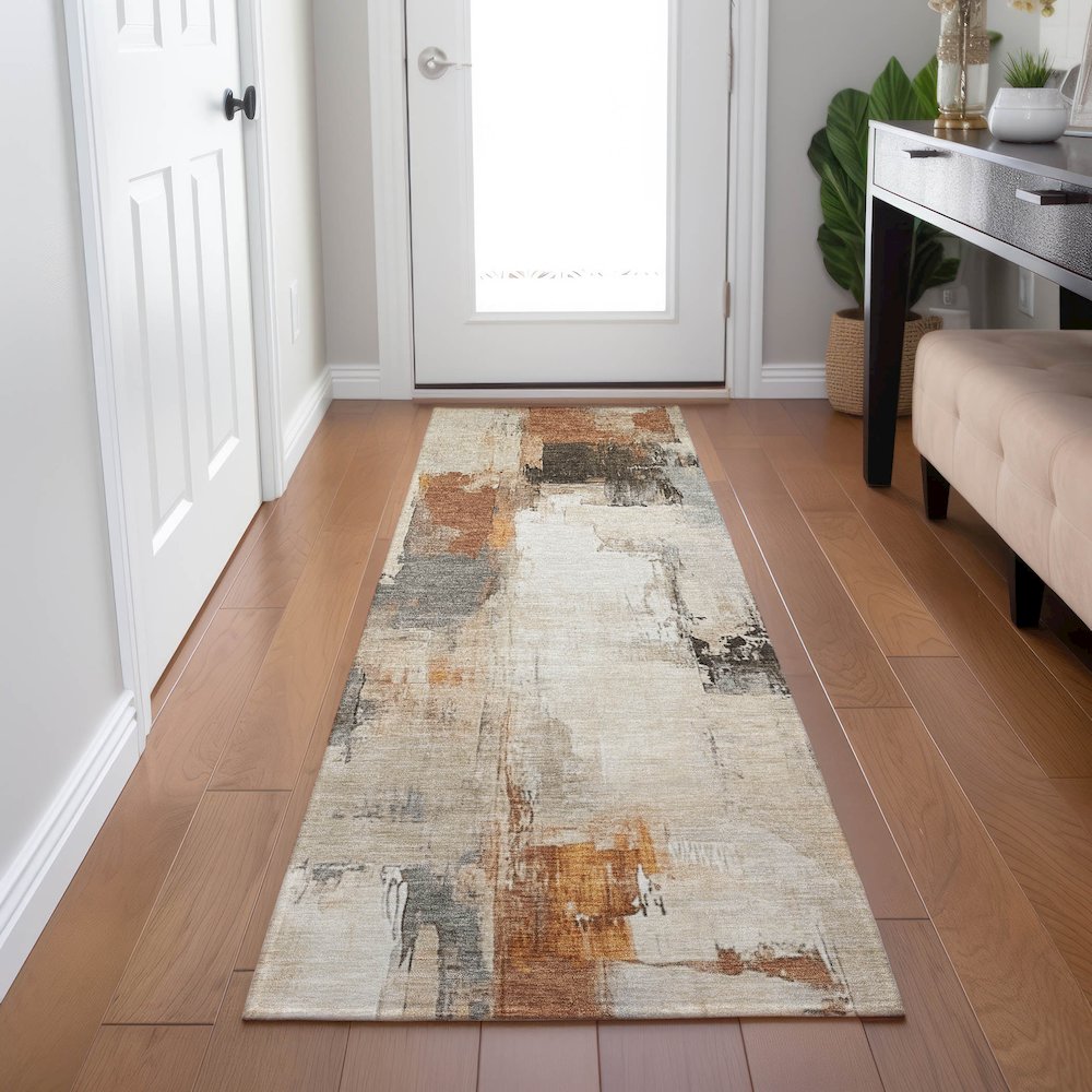 Machine Washable Indoor/Outdoor Chantille Ivory 2'3" x 7'6" Runner Rug. Picture 5