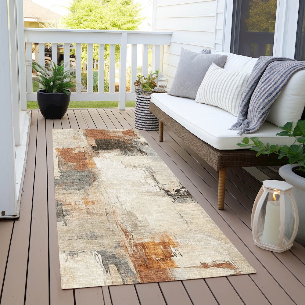 Machine Washable Indoor/Outdoor Chantille Ivory 2'3" x 7'6" Runner Rug. Picture 6