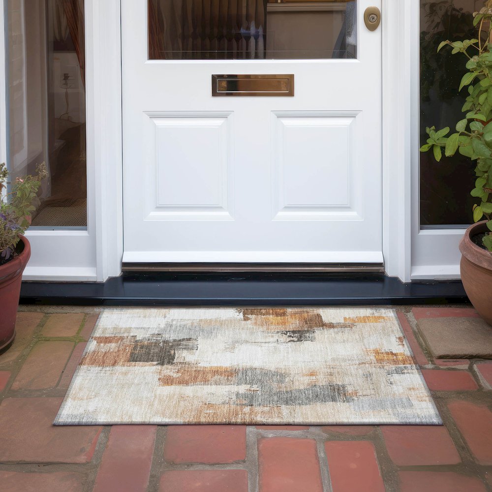 Machine Washable Indoor/Outdoor Chantille Ivory 1'8" x 2'6" Rug. Picture 6