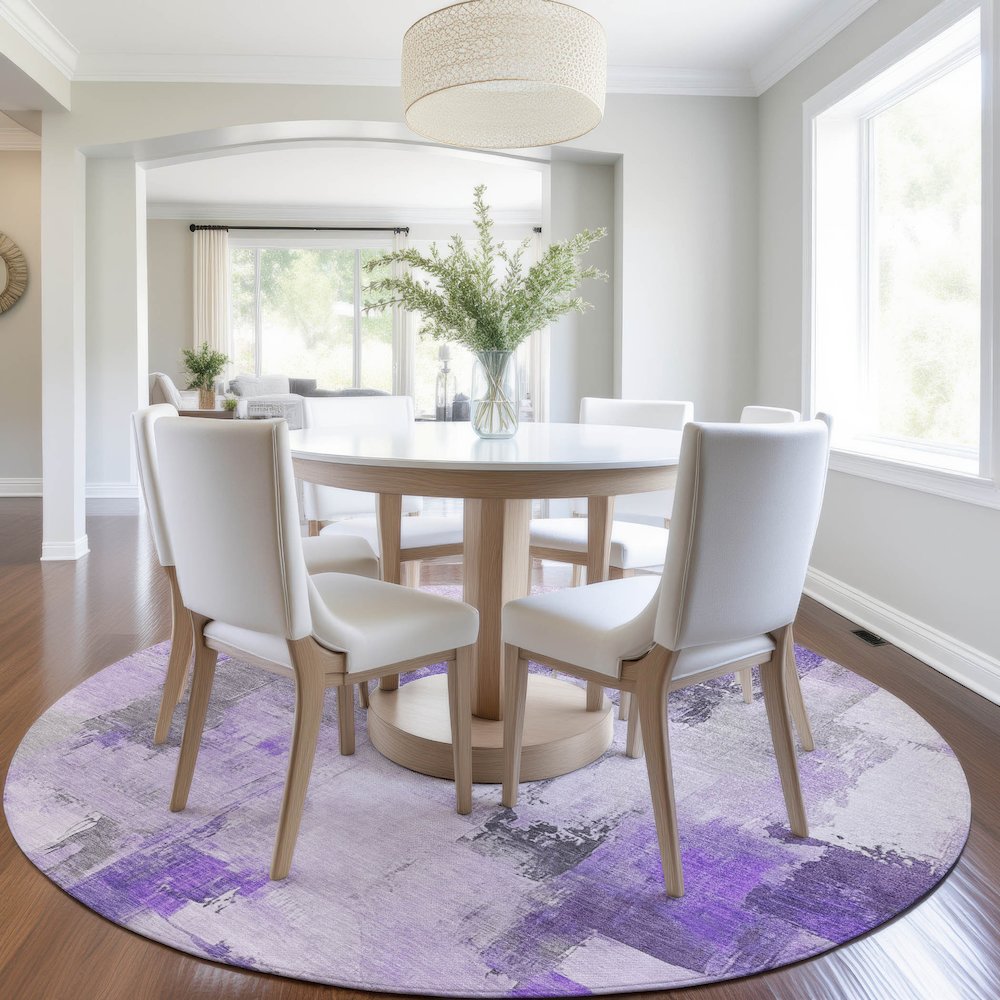 Machine Washable Indoor/Outdoor Chantille Lavender 8' x 8' Round Rug. Picture 5