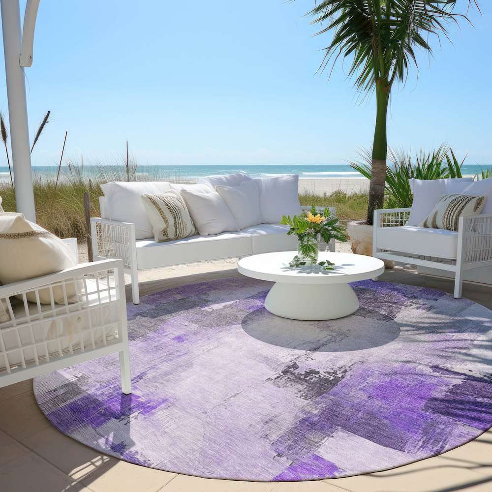 Machine Washable Indoor/Outdoor Chantille Lavender 8' x 8' Round Rug. Picture 6