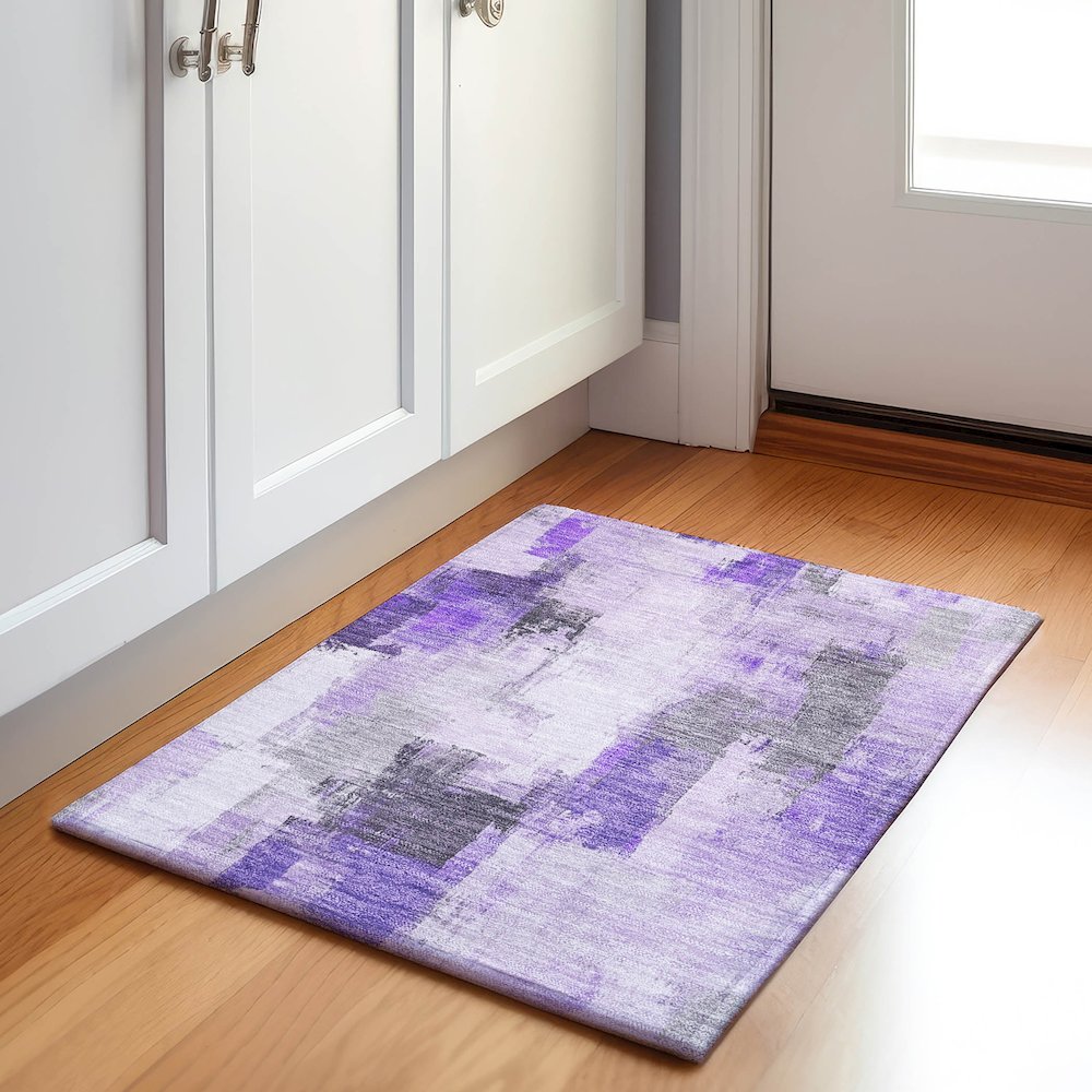 Machine Washable Indoor/Outdoor Chantille Lavender 1'8" x 2'6" Rug. Picture 5