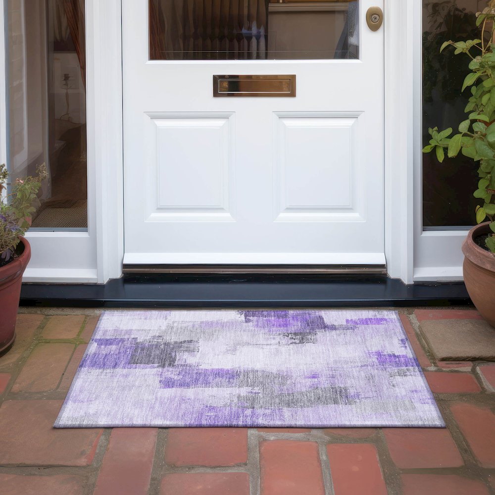 Machine Washable Indoor/Outdoor Chantille Lavender 1'8" x 2'6" Rug. Picture 6