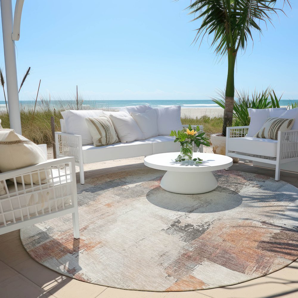 Machine Washable Indoor/Outdoor Chantille Paprika 8' x 8' Round Rug. Picture 6