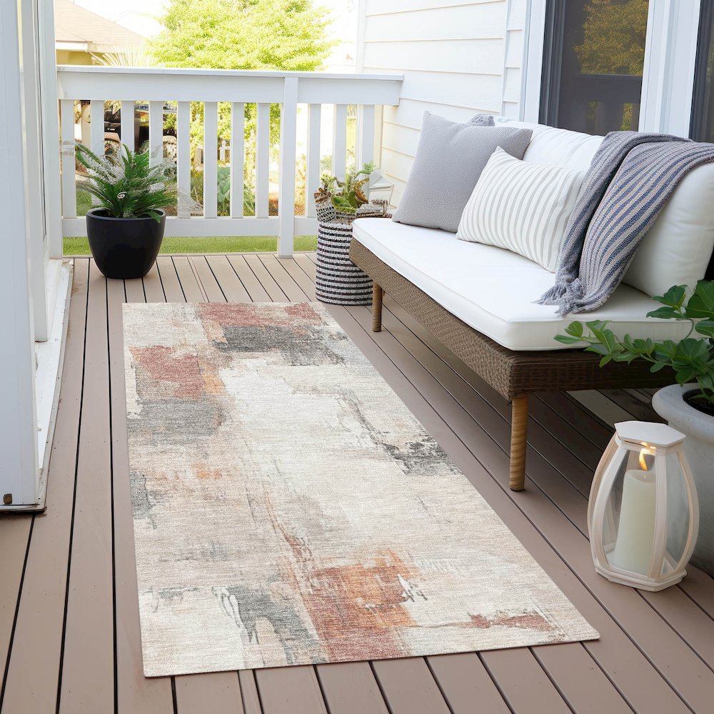 Machine Washable Indoor/Outdoor Chantille Paprika 2'3" x 7'6" Runner Rug. Picture 6