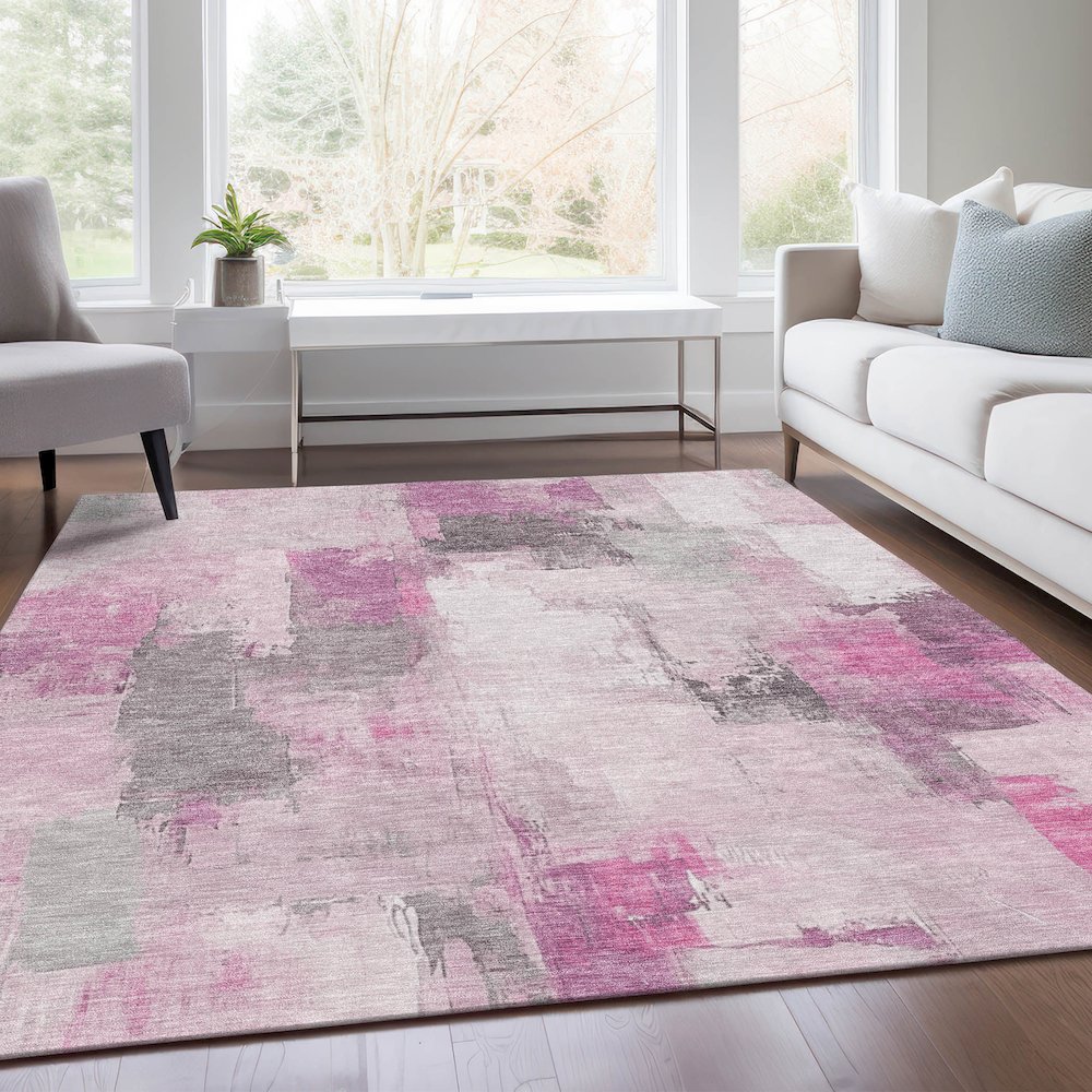 Machine Washable Indoor/Outdoor Chantille Pink 2'6" x 3'10" Rug. Picture 6