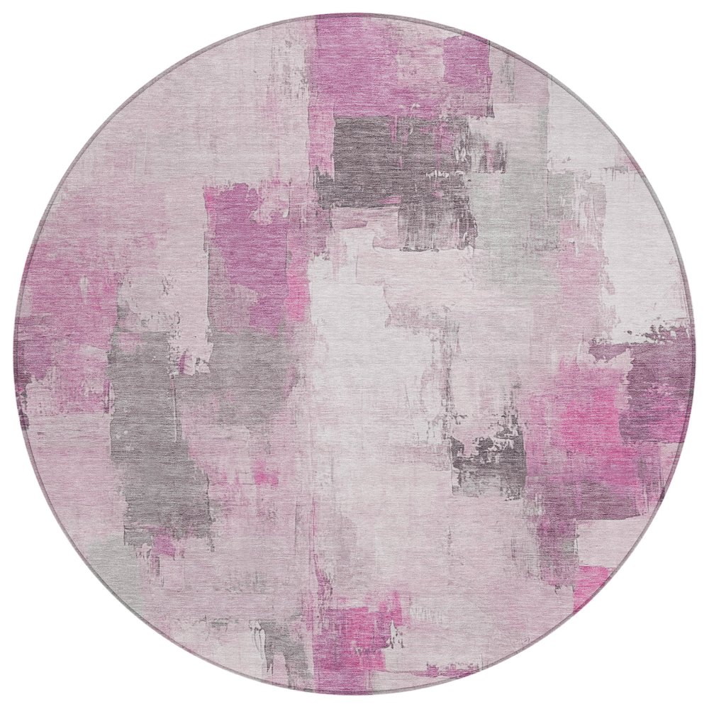 Machine Washable Indoor/Outdoor Chantille Pink 8' x 8' Round Rug. Picture 1