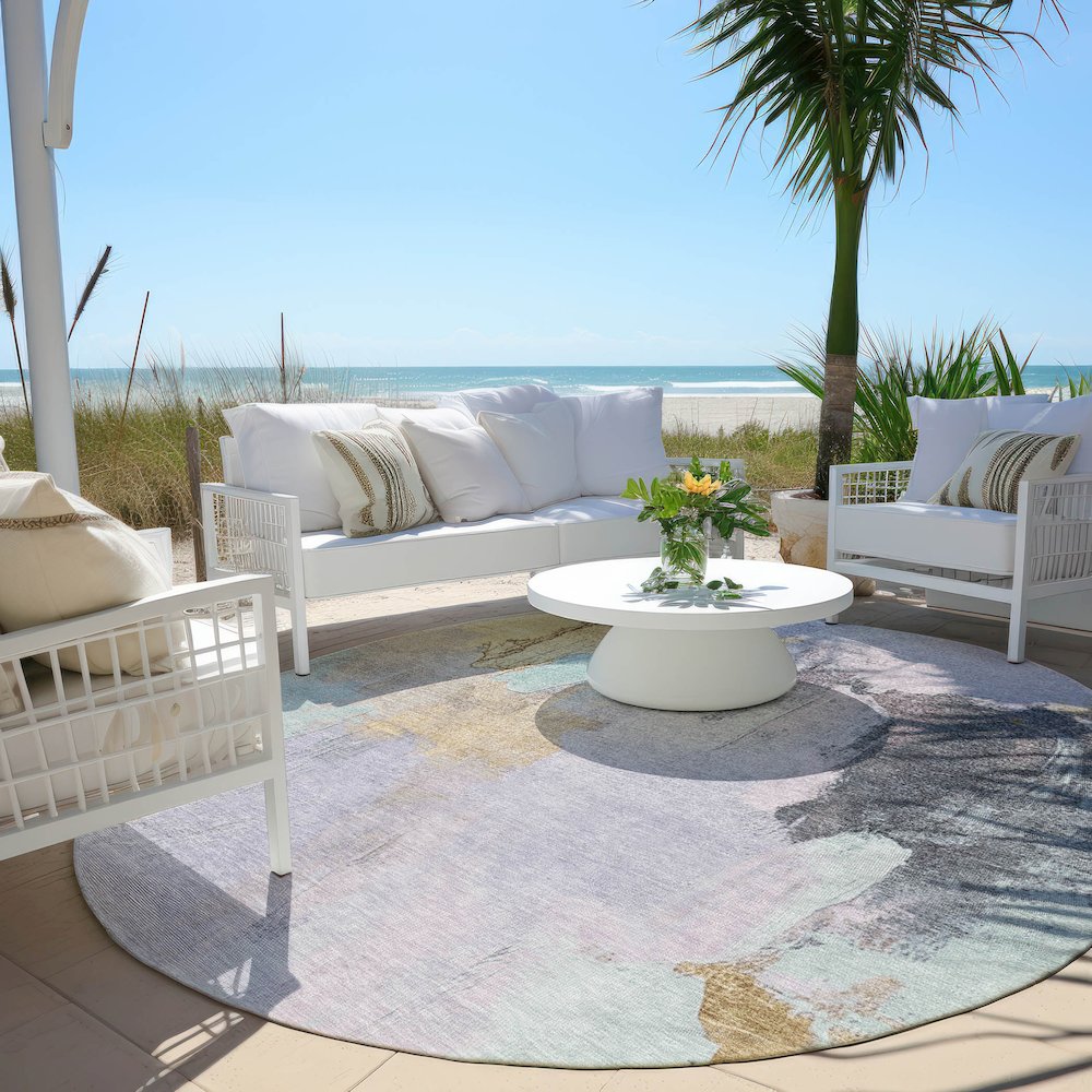 Machine Washable Indoor/Outdoor Chantille Lavender 8' x 8' Round Rug. Picture 6