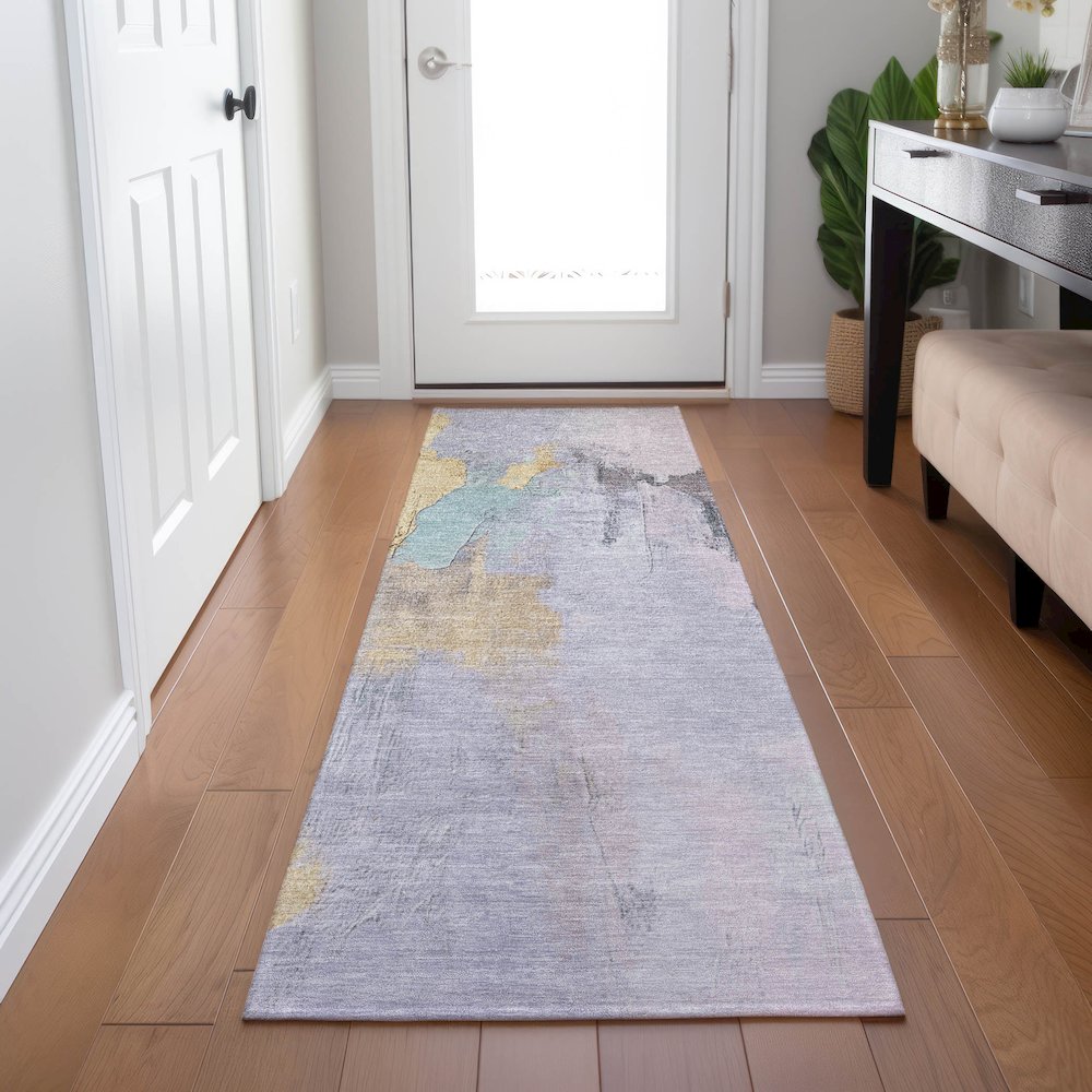 Machine Washable Indoor/Outdoor Chantille Lavender 2'3" x 7'6" Runner Rug. Picture 5