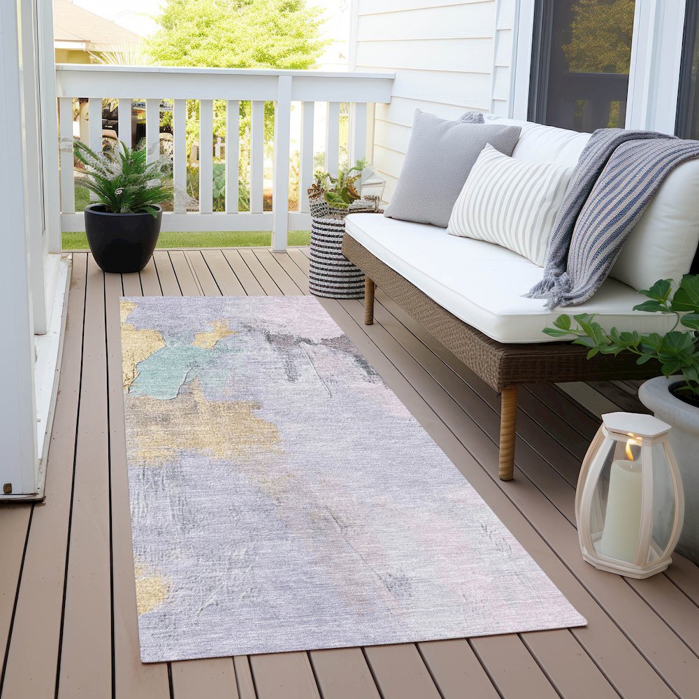 Machine Washable Indoor/Outdoor Chantille Lavender 2'3" x 7'6" Runner Rug. Picture 6