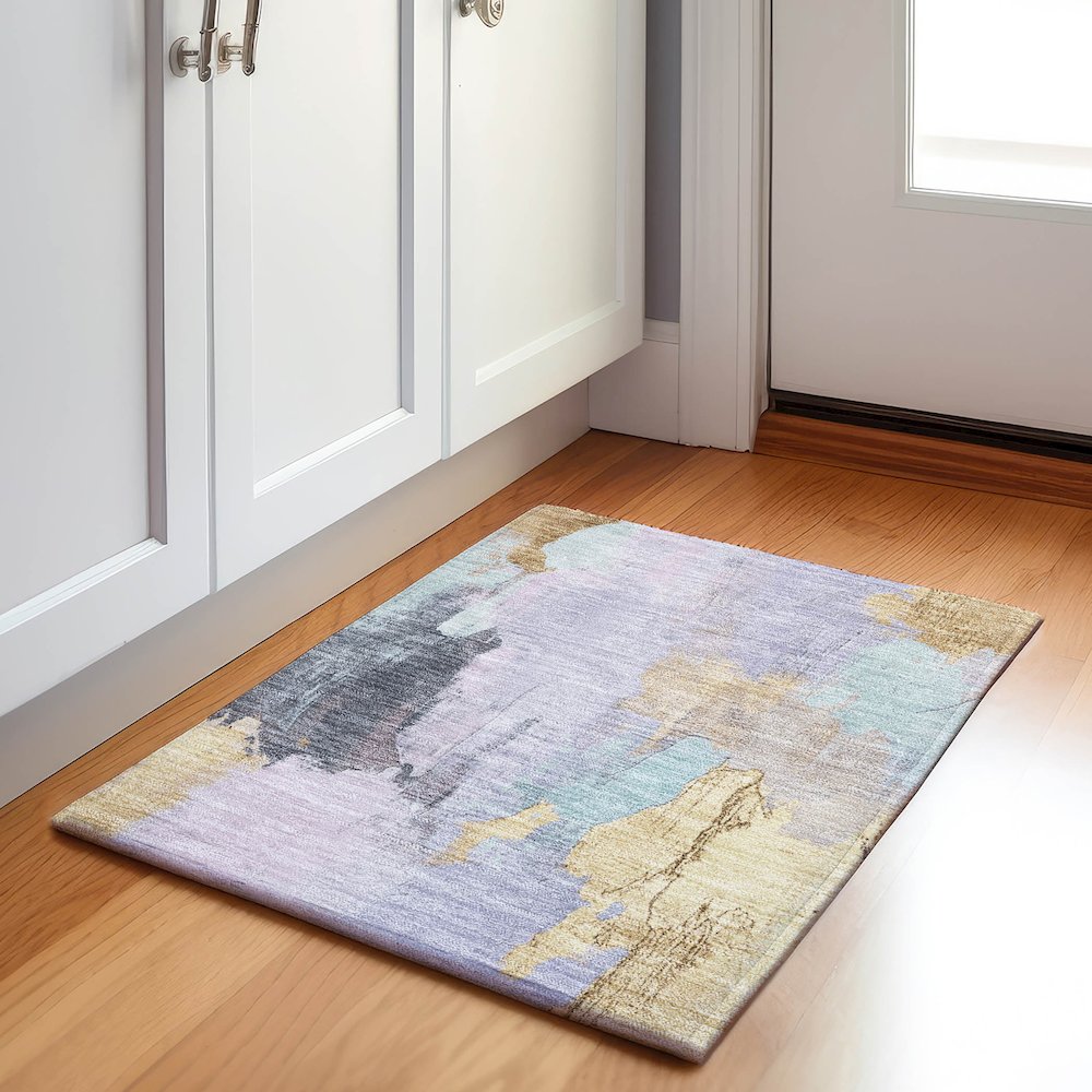 Machine Washable Indoor/Outdoor Chantille Lavender 1'8" x 2'6" Rug. Picture 5
