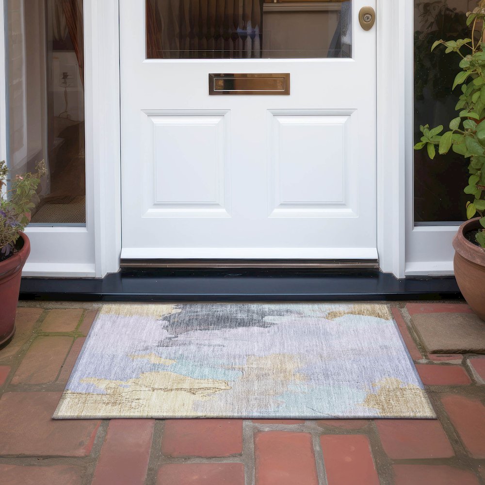 Machine Washable Indoor/Outdoor Chantille Lavender 1'8" x 2'6" Rug. Picture 6