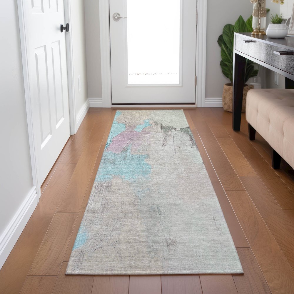 Machine Washable Indoor/Outdoor Chantille Teal 2'3" x 7'6" Runner Rug. Picture 5