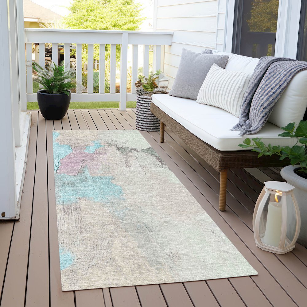 Machine Washable Indoor/Outdoor Chantille Teal 2'3" x 7'6" Runner Rug. Picture 6