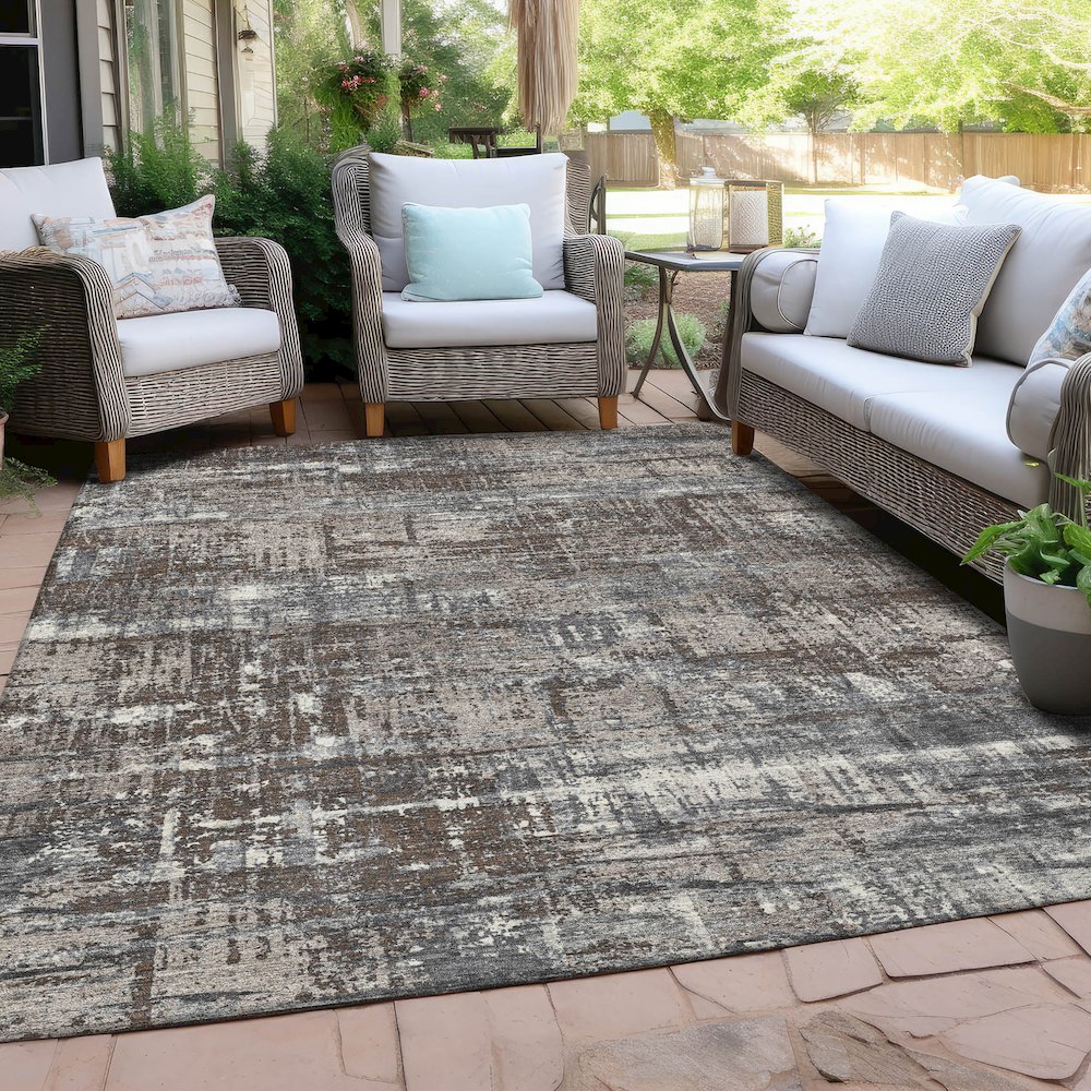 Machine Washable Indoor/Outdoor Chantille Brown 2'6" x 3'10" Rug. Picture 7