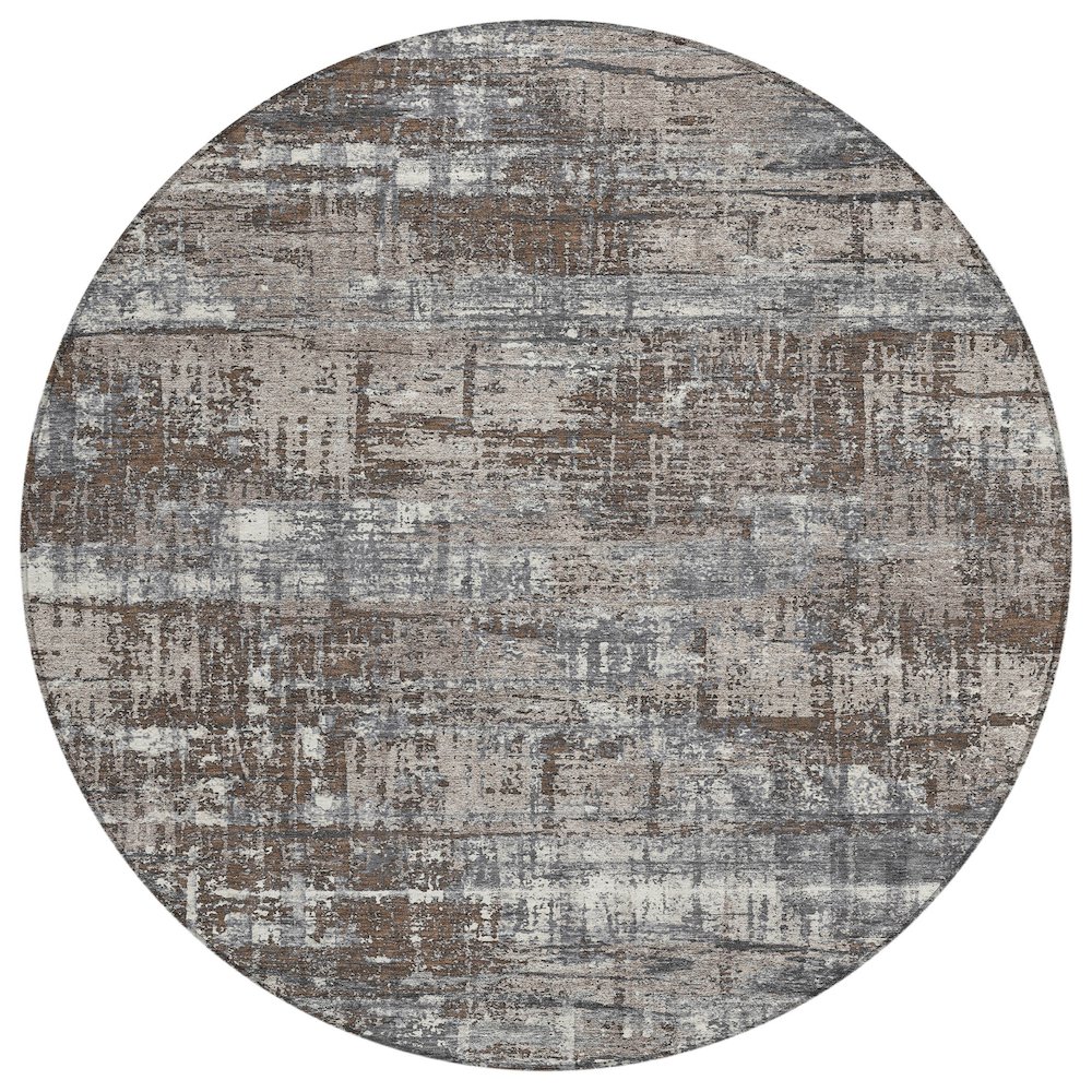 Machine Washable Indoor/Outdoor Chantille Brown 8' x 8' Round Rug. Picture 1