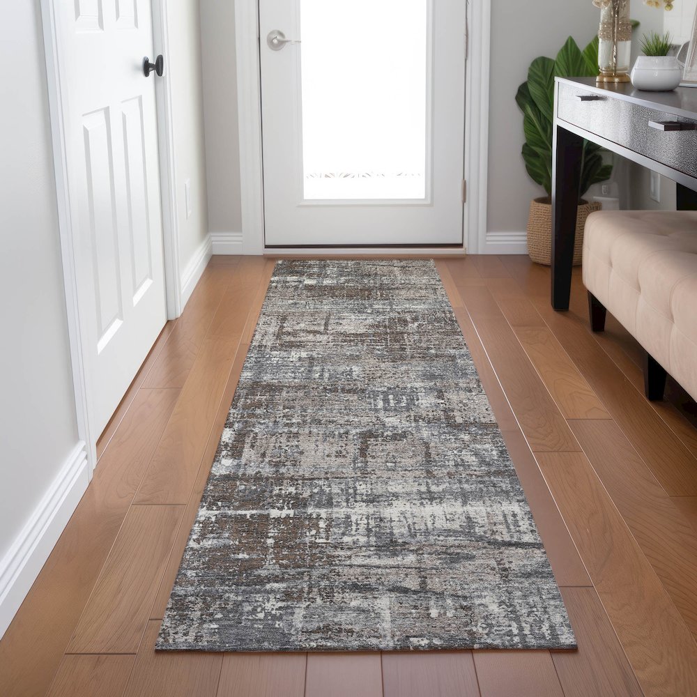 Machine Washable Indoor/Outdoor Chantille Brown 2'3" x 7'6" Runner Rug. Picture 5