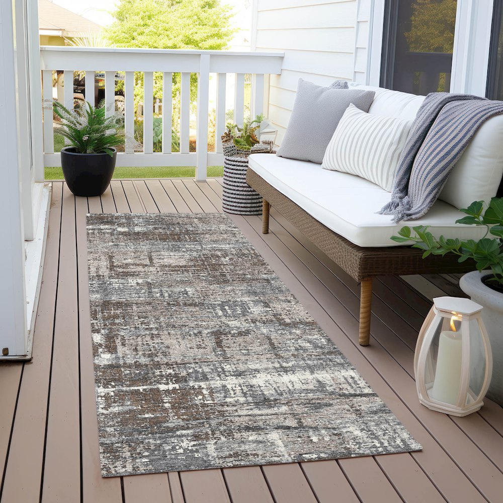 Machine Washable Indoor/Outdoor Chantille Brown 2'3" x 7'6" Runner Rug. Picture 6