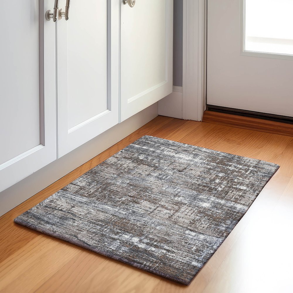 Machine Washable Indoor/Outdoor Chantille Brown 1'8" x 2'6" Rug. Picture 5