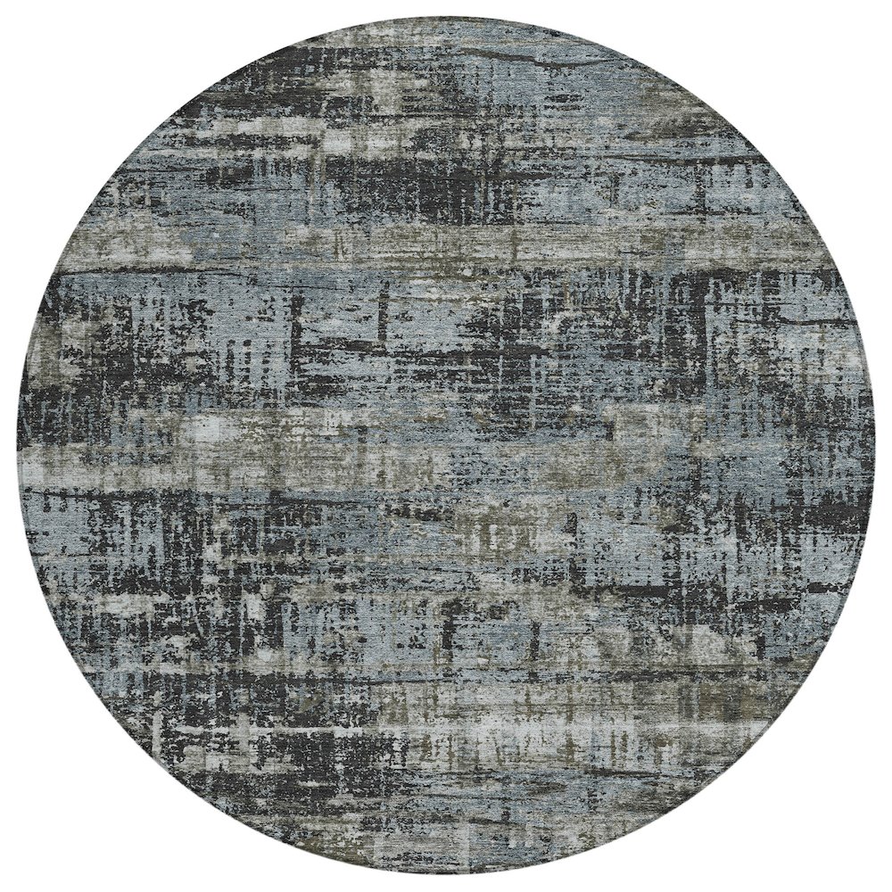 Machine Washable Indoor/Outdoor Chantille Charcoal 8' x 8' Round Rug. Picture 1