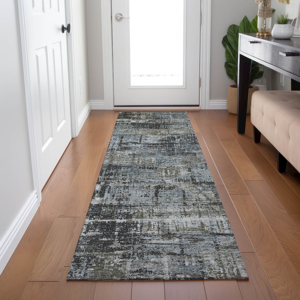 Machine Washable Indoor/Outdoor Chantille Charcoal 2'3" x 7'6" Runner Rug. Picture 5