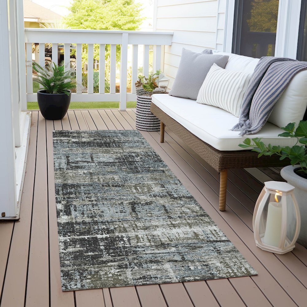 Machine Washable Indoor/Outdoor Chantille Charcoal 2'3" x 7'6" Runner Rug. Picture 6