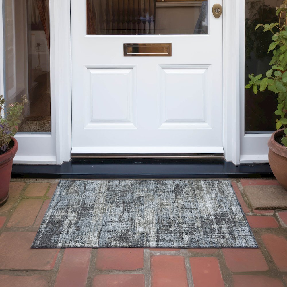 Machine Washable Indoor/Outdoor Chantille Charcoal 1'8" x 2'6" Rug. Picture 6