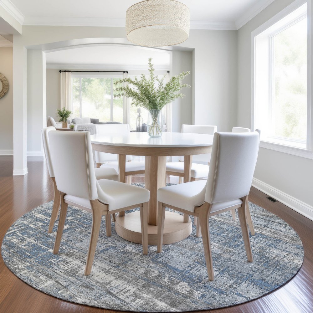 Machine Washable Indoor/Outdoor Chantille Denim 8' x 8' Round Rug. Picture 5