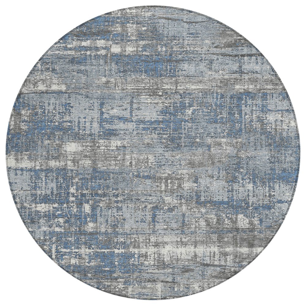 Machine Washable Indoor/Outdoor Chantille Denim 8' x 8' Round Rug. Picture 1