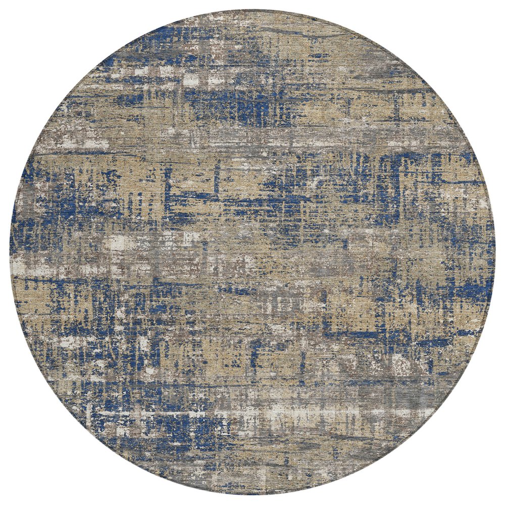 Machine Washable Indoor/Outdoor Chantille Navy 8' x 8' Round Rug. Picture 1