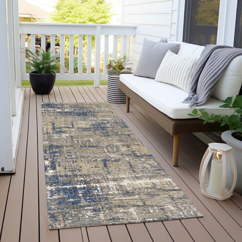 Machine Washable Indoor/Outdoor Chantille Navy 2'3" x 7'6" Runner Rug. Picture 6