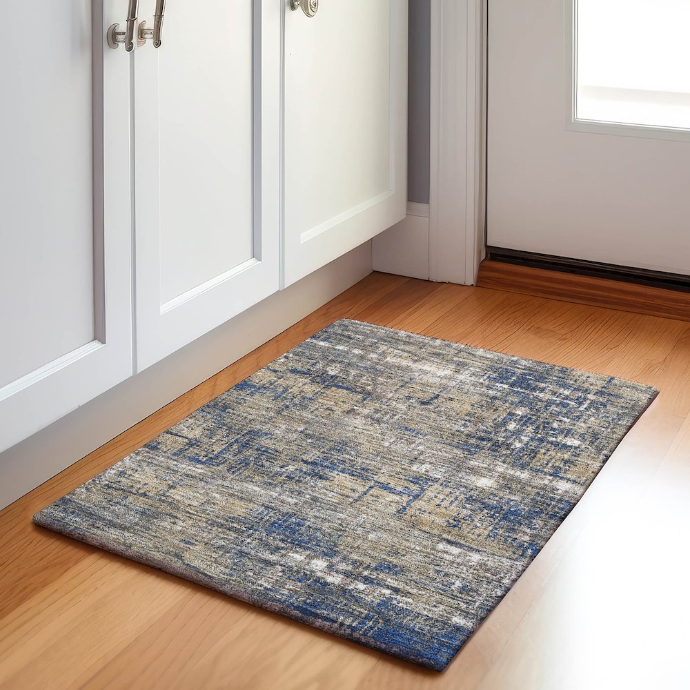 Machine Washable Indoor/Outdoor Chantille Navy 1'8" x 2'6" Rug. Picture 5
