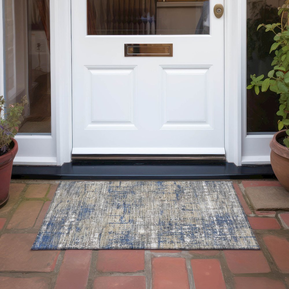 Machine Washable Indoor/Outdoor Chantille Navy 1'8" x 2'6" Rug. Picture 6