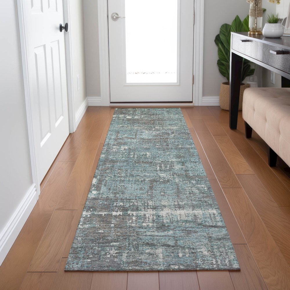 Machine Washable Indoor/Outdoor Chantille Taupe 2'3" x 7'6" Runner Rug. Picture 5