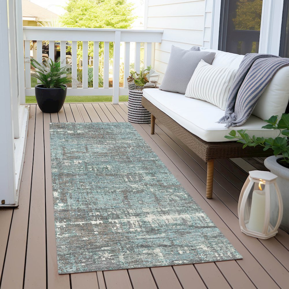 Machine Washable Indoor/Outdoor Chantille Taupe 2'3" x 7'6" Runner Rug. Picture 6