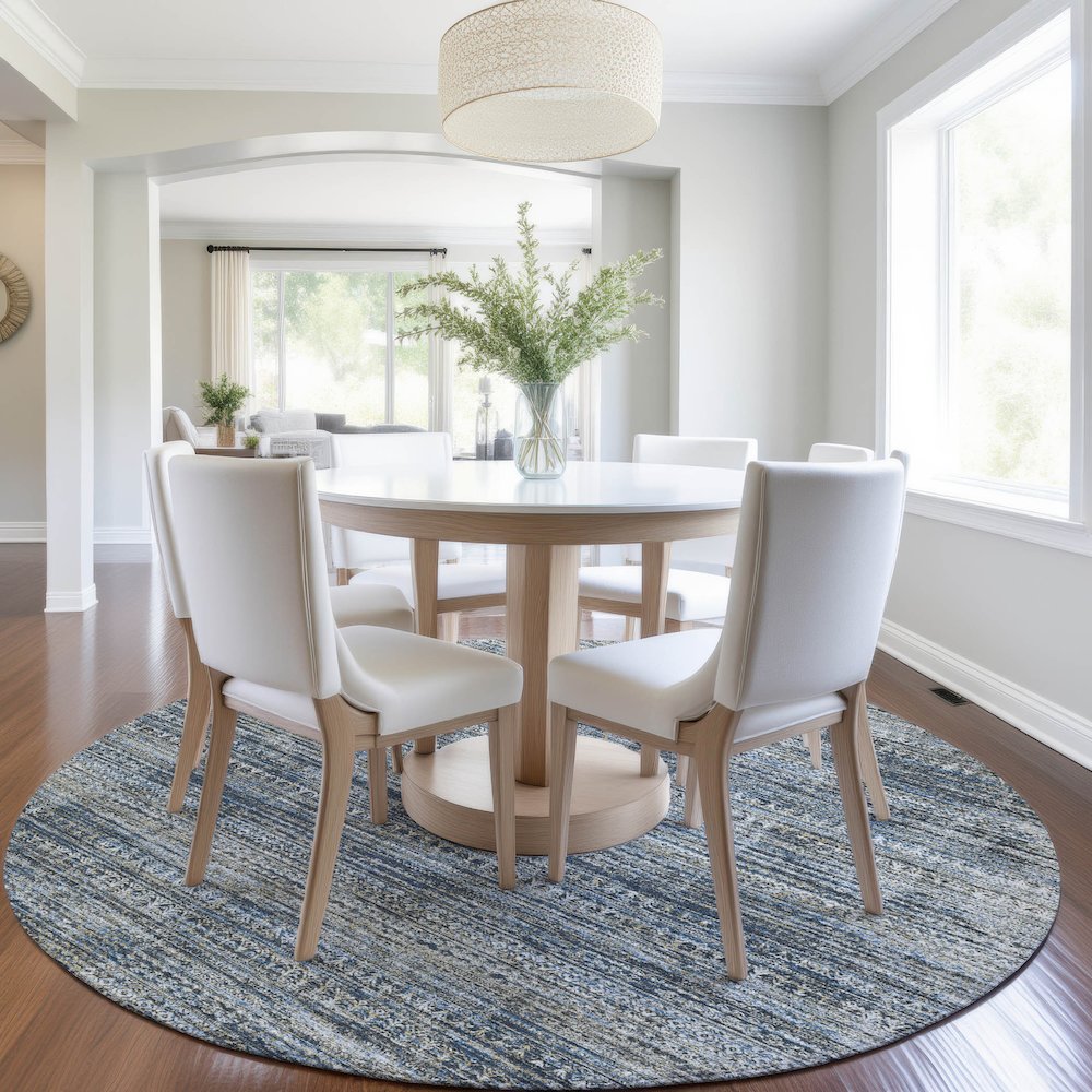 Machine Washable Indoor/Outdoor Chantille Denim 8' x 8' Round Rug. Picture 5