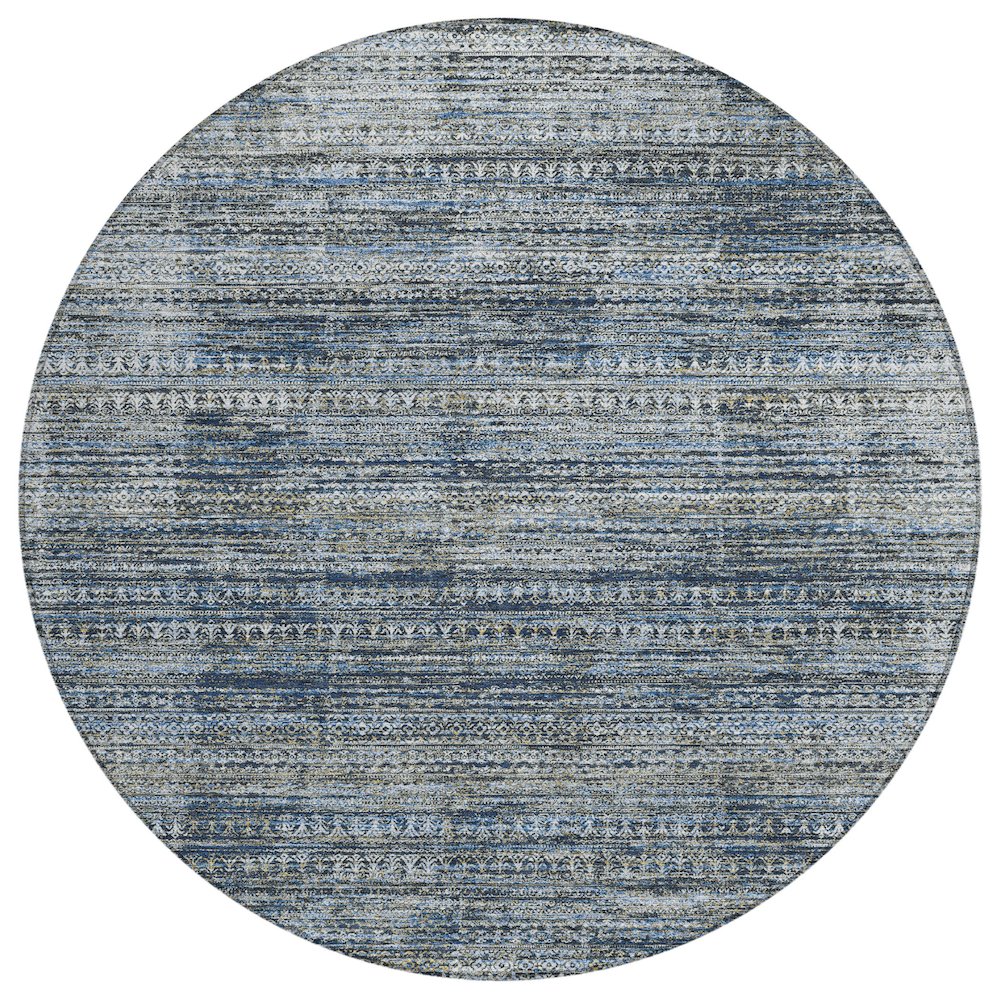 Machine Washable Indoor/Outdoor Chantille Denim 8' x 8' Round Rug. Picture 1