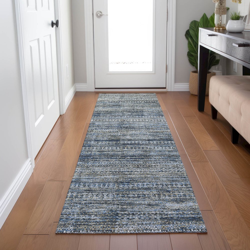 Machine Washable Indoor/Outdoor Chantille Denim 2'3" x 7'6" Runner Rug. Picture 5