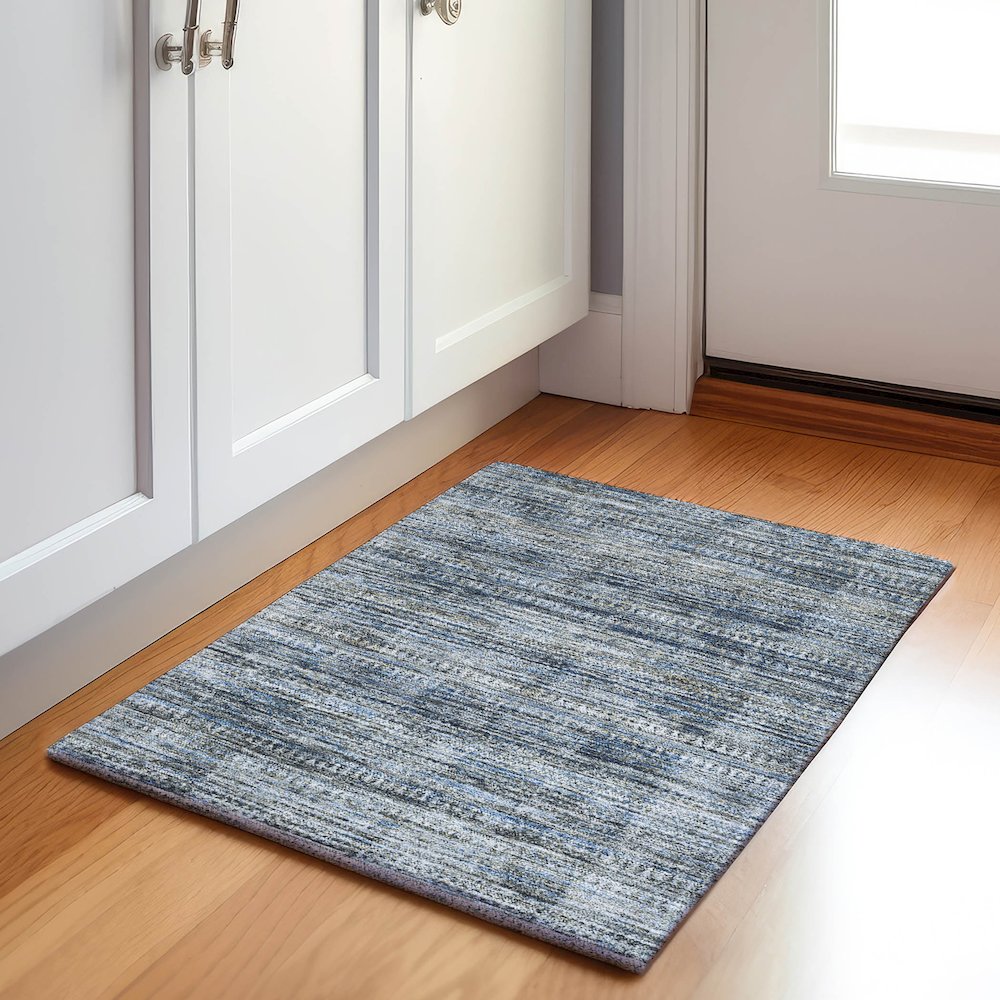 Machine Washable Indoor/Outdoor Chantille Denim 1'8" x 2'6" Rug. Picture 5